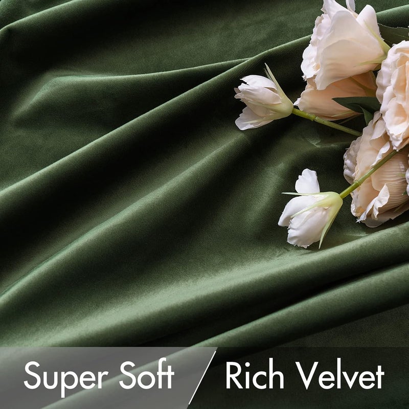 MIULEE Velvet Curtains 132 inches - Luxury Blackout Curtains for Bedroom Living Room Thermal Insulated Super Soft Window Drapes Rod Pocket & Back Tab, Olive Green, W52 x L132 inches, 2 Panels - Image 4